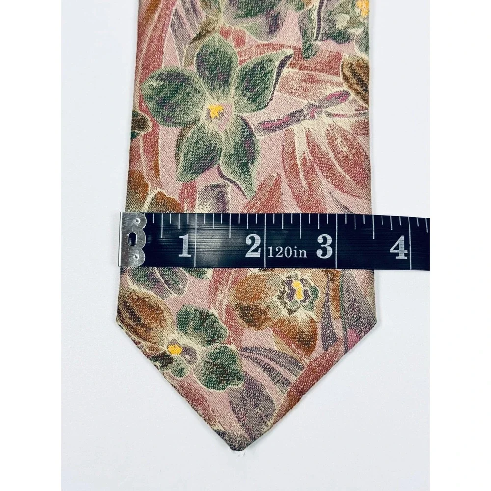 Robert Talbott Tie Mens Silk Floral Mauve Green USA Handmade Vintage Necktie